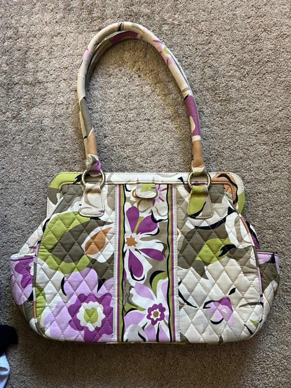 Vera Bradley Quilted Floral Tote in Purple, Green and Cream